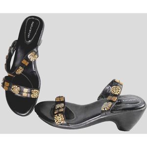 Naturalizer Women 8225NA20 Tile Strap Sandals Size 9.5 Leather Slip On Black